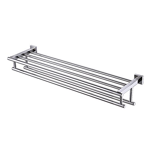 Product Cover KES 30-Inch Large Towel Rack with Shelf Stainless Steel Double Towel Bar Dual Hanger Storage Organizer Modern Square Style Wall Mount Polished Finish, A2112S75