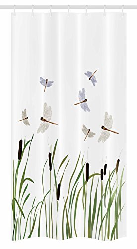 Product Cover Ambesonne Dragonfly Stall Shower Curtain by, Flying Small Dragonflies over Tall Reeds Botanical Environmental Artsy Graphic, Fabric Bathroom Decor Set with Hooks, 36 W x 72 L Inches, Purple Green