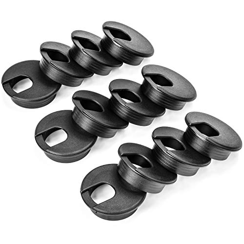 Product Cover Desk Grommets 2 Inch 12 Pack | Black Plastic Wire Organizer Caps | Computer Cable Hole Cover Plug Bushings | Great to Hide Cords Through Office Desk, Entertainment Centers, TV Stands, Tabletops