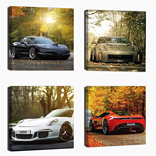 Product Cover Cairnsi 4 Piece Modern Framed Landscape Artwork Giclee Canvas Prints Pictures Paintings on Canvas Wall art for Living Room Bedroom Home Office Decorations，Sports car