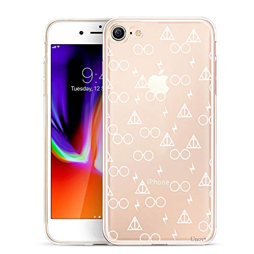 Product Cover Unov Case Clear with Design Embossed Pattern TPU Soft Bumper Shock Absorption Slim Protective Cover for iPhone 8 iPhone 7 4.7 Inch(Death Hallows)