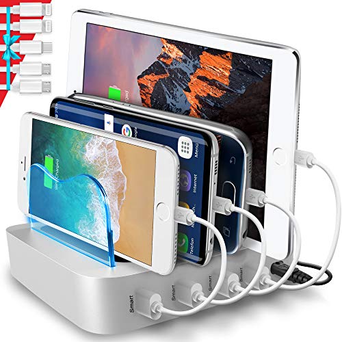Product Cover Poweroni USB Charging Station Dock - 4-Port - Fast Charge Docking Station for Multiple Devices - Multi Device Charger Organizer - Compatible with Apple iPad iPhone and Android Cell Phone and Tablet