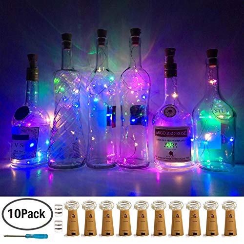Product Cover LoveNite Wine Bottle Lights with Cork, 10 Pack Battery Operated LED Cork Shape Silver Wire Colorful Fairy Mini String Lights for DIY, Party, Decor, Wedding(4 Colors)