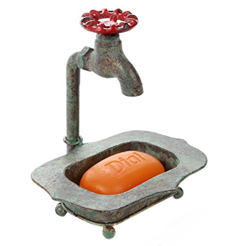 Product Cover Lily's Home Vintage Rustic Bar Soap or Kitchen Sink Sponge Holder, Dish Style with Country Design Crafted from an Old Spigot and is Ideal for Any Whimsical Decor Style, Green Patina