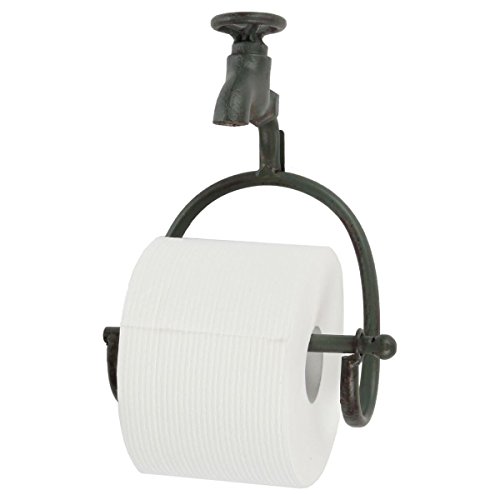 Product Cover Lily's Home Vintage Rustic Wall Mount Toilet Paper Roll Holder, Country Design Crafted to Look Like Spigot Faucet and is Ideal for Any Whimsical Décor Style, Green Patina