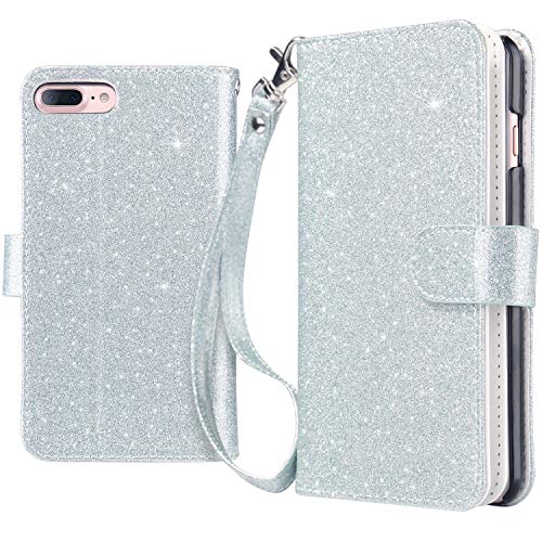 Product Cover UrbanDrama for iPhone 7 Plus Case, iPhone 8 Plus Case Glitter Shiny Flip Folio PU Leather Credit Card Slot Cash Holder Protective Phone Case for iPhone 7 Plus, 8 Plus 5.5 Inches, Light Blue