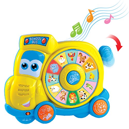 Product Cover Happkid Preschool Spinning Learning School Bus, Animal Learning Toys with Realistic Sounds and Quiz Mode