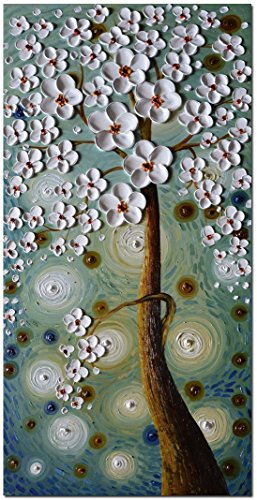 Product Cover Asdam Art -White Flower Paintings Tree Canvas Wall Art Paintings for Living Room Abstract Artwork Wall Decor (24x48 inch)