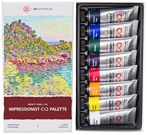 Product Cover Oil Paints for Artists - 8 x Large 45ml Tubes - Impressionist Palette of Eco-Friendly, Non-Toxic, Lightfast Paint with Exceptional Pigment Load - The Infinity Series by ZenART