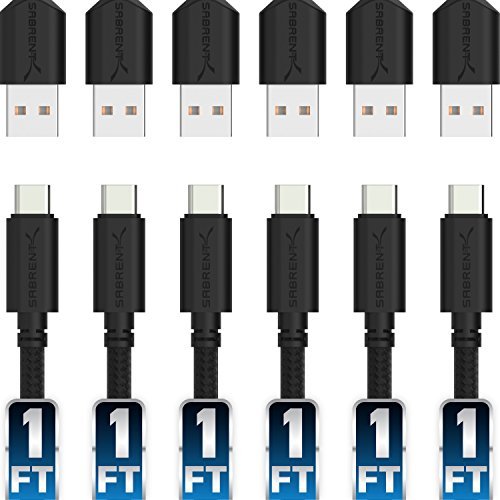 Product Cover Sabrent [6-Pack] 22AWG Premium 1ft USB-C to USB A 2.0 Sync and Charge Cables [Black] (CB-C6X1)