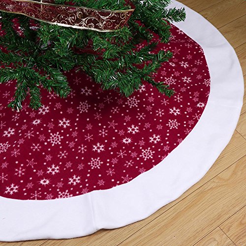 Product Cover Aytai Non-Woven Christmas Tree Skirt 48 inches, Traditional Red and White Snowflakes Tree Skirts for Christmas Decorations
