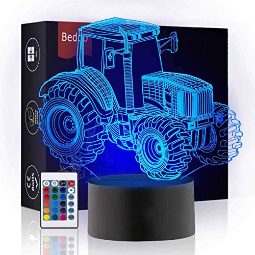 Product Cover Bedoo LED Tractor Night 3D Illusion Bedside Table Lamp Sleeping Lighting with Smart Touch Button Cute Gift Warming Present Creative Decoration Ideal Art and Crafts, 16 Colours Changing