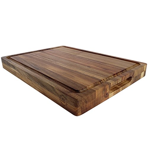 Product Cover Large Reversible Multipurpose Thick Acacia Wood Cutting Board: 16x12x1.5 Juice Groove & Cracker/Bread Holder (Gift Box Included) by Sonder Los Angeles