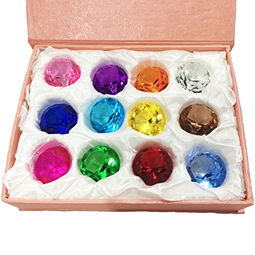 Product Cover Duosuny Mother's Day Special: 30mm Glass Diamond Paperweight Birthstone Table Decorations Christmas Centerpiece Gift for Kids Multicolor Gift Packing(12pcs)