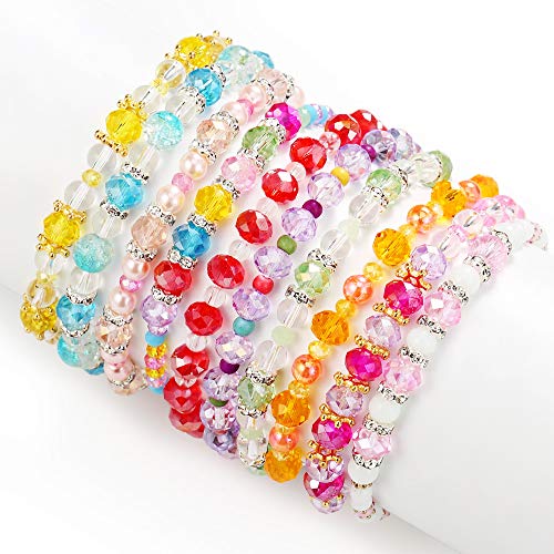 Product Cover PinkSheep Friendship Bracelets for Kids, Crystal Beaded Bracelets, 10 PC, Princess Charm Bracelet