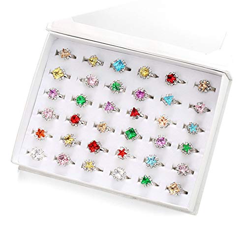 Product Cover Pinksheep Diamond Rings for Kids, Girl 36Pcs Colorful Rhinestone Rings, Sparkle Adjustable, Pretend Play and Dress up