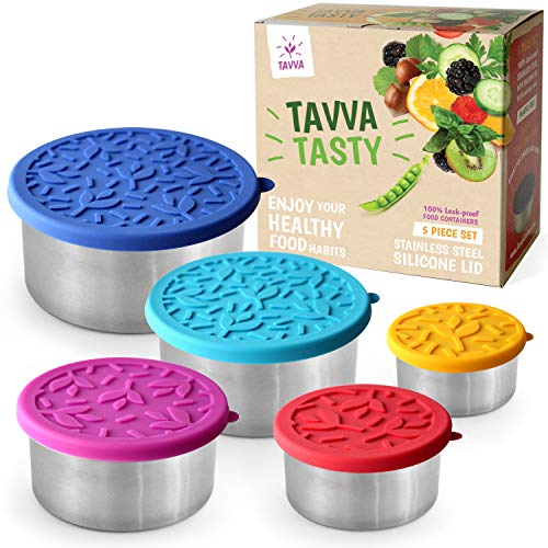 Product Cover TAVVA Tasty - 5 Stainless Steel Food Storage Containers - Plastic Free | Silicone Lids | Leakproof Toddler Lunch Box | Tupperware Containers - Also Suitable as Kids Lunch Box and to Go Containers
