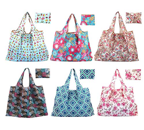 Product Cover Bekith Set of 6 Reusable Grocery Bags, Eco Friendly Large Foldable Grocery Tote Bag, Washable Durable and Lightweight Heavy Duty Purse Shopping Bag