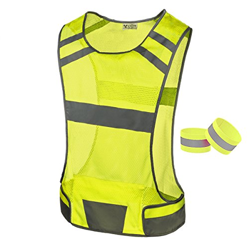 Product Cover 247 Viz Reflective Running Vest Gear - Stay Visible & Safe - Ultra Light & Comfortable Motorcycle Reflective Vest - Large Pocket & Adjustable Waist, Safety Vest, with Bands (Yellow, Medium)