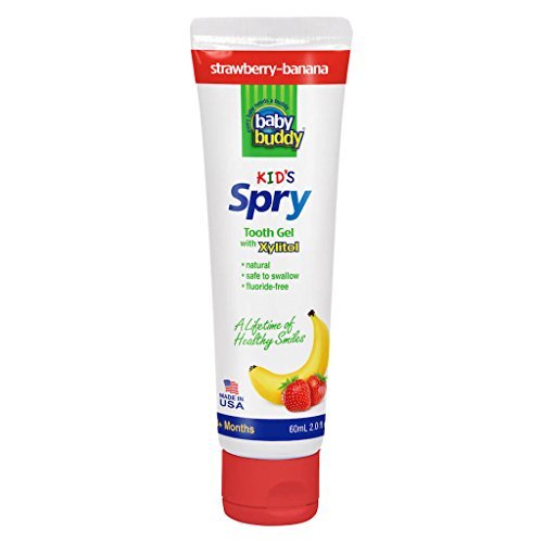 Product Cover Brilliant Kids Toothpaste Gel by Spry - With Xylitol for Advanced Teeth and Gums Protection - Fluoride Free and Safe If Swallowed, Natural Strawberry Banana Flavor, 2 oz