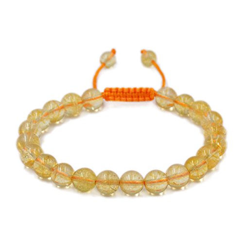 Product Cover AD Beads Natural 8mm Gemstone Bracelets Healing Power Crystal Macrame Adjustable 7-9 Inch (Citrine Crystal)