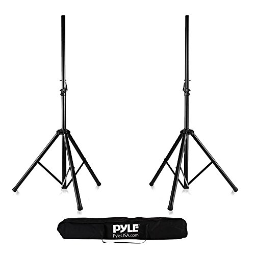 Product Cover Pyle Universal Dual PA DJ Tripod 2 Speaker Stand Kit with Adjustable Height & Storage Bag Constructed with Heavy Duty Durable Steel and Lightweight for Easy Mobility Safety PIN Screw Locks PSTK107