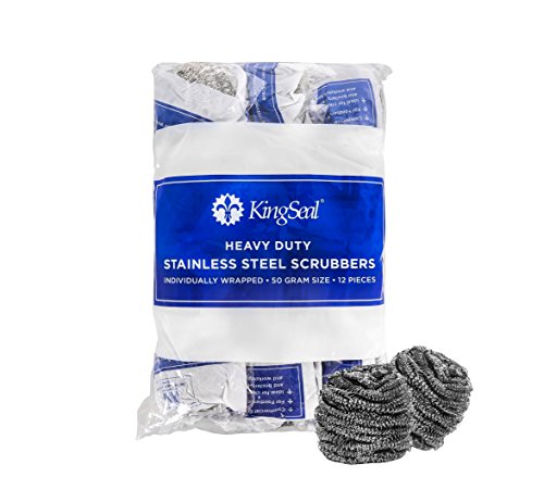 Product Cover KingSeal Stainless Steel Scrubbers, Scrub Pads, Heavy Duty, 50 Gram Weight, Individually Wrapped - 2 Packs of 12 scrubbers Each