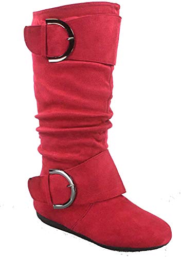 Product Cover Top Moda Bank-81 Women's Fashion Round Toe Flat Heel Zipper Buckle Slouchy Mid-Calf Boot Shoes