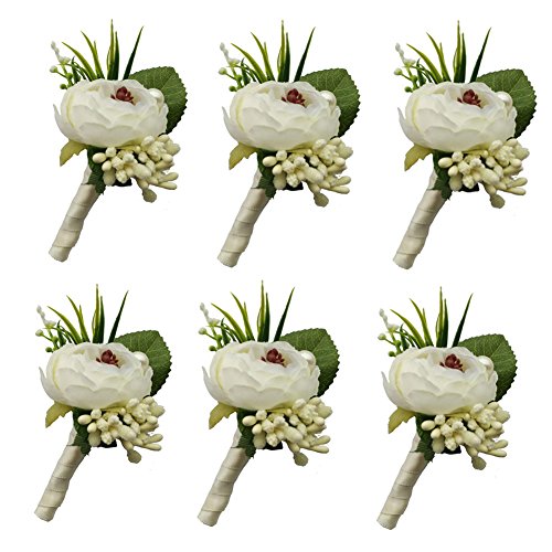 Product Cover 6 Pieces/lot Groom Boutonniere Man Buttonholes Wedding Flowers Party Decoration (Ivory)