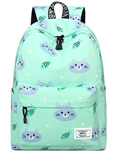 Product Cover Bookbags for Teens, Cute Cat and Fish Laptop Backpack School Bags Travel Daypack Handbag by Mygreen Green