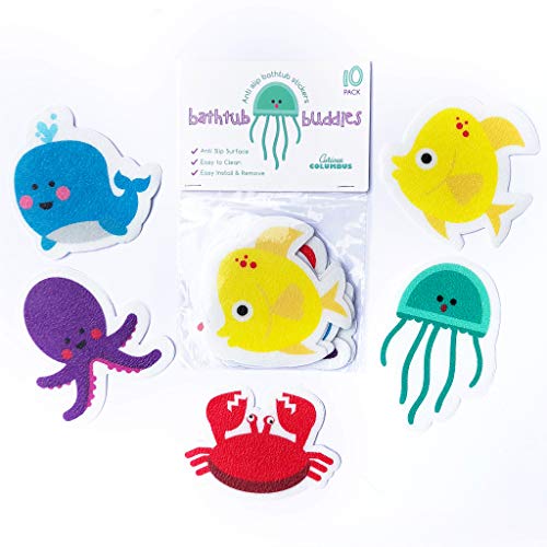 Product Cover Curious Columbus Non-Slip Bathtub Stickers Pack of 10 Large Sea Creature Decal Treads. Best Adhesive Safety Anti-Slip Appliques for Bath Tub and Shower Surfaces