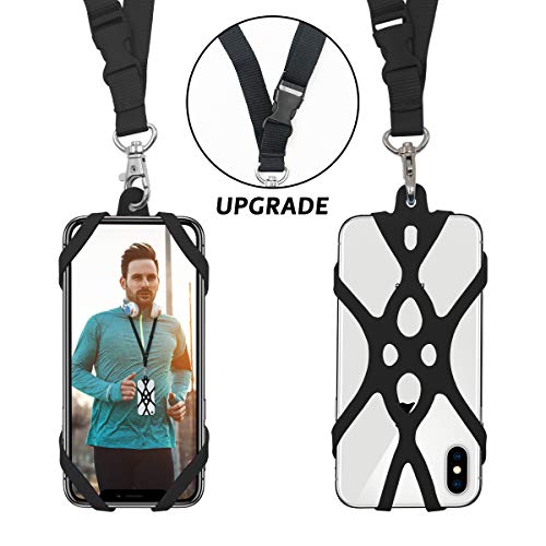 Product Cover 2 in 1 Cell Phone Lanyard Rocontrip Strap Case Holder with Detachable Neckstrap Universal for Smartphone iPhone 8,7 6S iPhone 6S Plus,Samsung Galaxy Google Pixel 4.7-5.5 inch (Black)