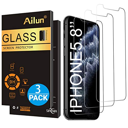 Product Cover Ailun for Apple iPhone 11 Pro/iPhone Xs/iPhone X Screen Protector 3 Pack 5.8Inch Display Tempered Glass 2.5D Edge Advanced HD Clarity Work Most Case