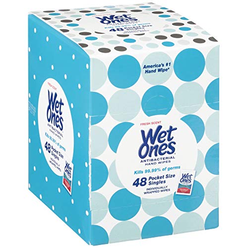 Product Cover Wet Ones Antibacterial Hand Wipes, Fresh Scent, 48 Individually Wrapped Wipes in a Dispenser, Packaging May Vary