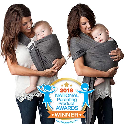 Product Cover 4 in 1 Baby Wrap Carrier and Ring Sling by Kids N' Such | Charcoal Gray Cotton | Use as a Postpartum Belt and Nursing Cover with Free Carrying Pouch | Best Baby Shower Gift for Boys or Girls