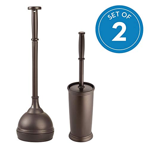 Product Cover InterDesign Freestanding Toilet Bowl Brush and Plunger Combo Set for Bathroom Cleaner Storage - Set of 2, Bronze