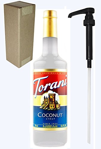 Product Cover Torani Coconut Flavoring Syrup, 750mL (25.4 Fl Oz) Glass Bottle, Individually Boxed, With Black Pump