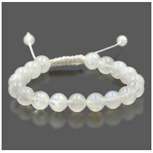 Product Cover AD Beads Natural 10mm Gemstone Bracelets Healing Power Crystal Macrame Adjustable 7-9 Inch (Moonstone)