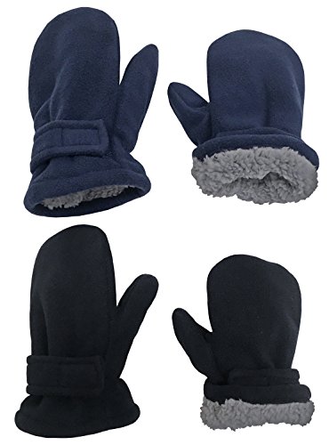 Product Cover N'Ice Caps Little Kids and Baby Easy-On Sherpa Lined Fleece Mittens - 2 Pair Pack (2-3 Years, Black/Navy Pack)