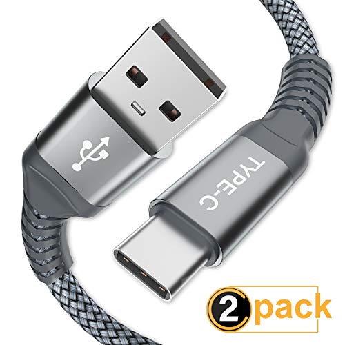 Product Cover USB Type C Cable, AkoaDa (2 Pack 6.6ft) USB to USB C Cable Nylon Braided Fast Charger Cord Compatible Samsung Galaxy S9 Note 10 9 8 S8 S10 Plus,Google Pixel XL 3,LG G7 thinq V20,Moto Z,Z3(Grey).