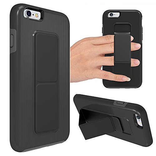 Product Cover iPhone 6 Plus case, iPhone 6s Plus case, zvedeng Vertical and Horizontal Stand Hand Strap Kickstand Shockproof Heavy Duty Dual Layer Cover for Apple iPhone 6 Plus / 6s Plus 5.5' Black and Grey