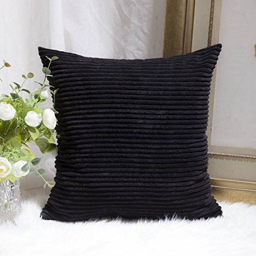 Product Cover Home Brilliant Large Striped Corduroy European Winter Pillow Covers Decoration Couch Papasan Cushion Cover for Floor, 24 x 24 inch (60cm), Black