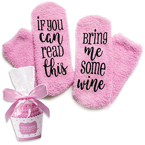 Product Cover Luxury Wine Socks with Cupcake Gift Packaging: Christmas Gifts with If You Can Read This Socks Bring Me Some Wine Phrase - Funny Accessory for Her, Present for Wife, Gifts for Women Under 25 Dollars