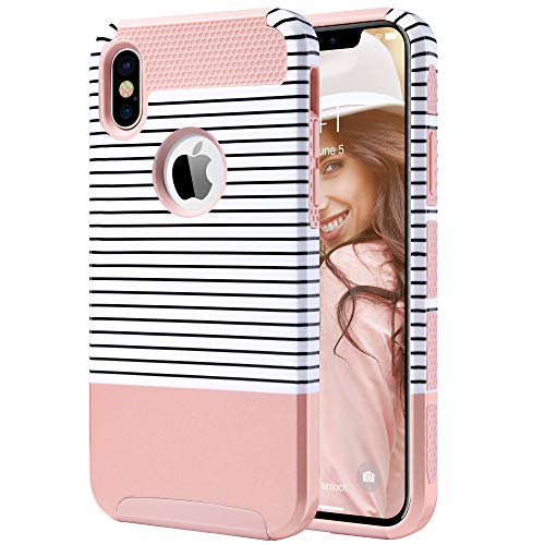 Product Cover ULAK iPhone Xs Case, iPhone X Case, Slim Fit Hybrid Hard PC Back Cover with Flexible Shock Absorption TPU Bumper Anti-Scratch Protective Phone Case for Apple iPhone X/XS 5.8 Inch, Rose Gold