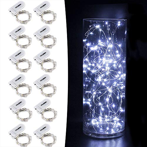 Product Cover CYLAPEX 12 PCS Fairy Lights Cool White 3.3FT Silvery Copper Wire 20 LED String Lights Battery Powered, Starry String Lights Battery Operated Firefly Lights for Costume DIY Wedding Home Party Christmas