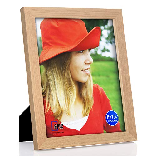 Product Cover 8x10 inch Picture Frame Made of Solid Wood High Definition Glass for Table Top Display and Wall Mounting Photo Frame Natural