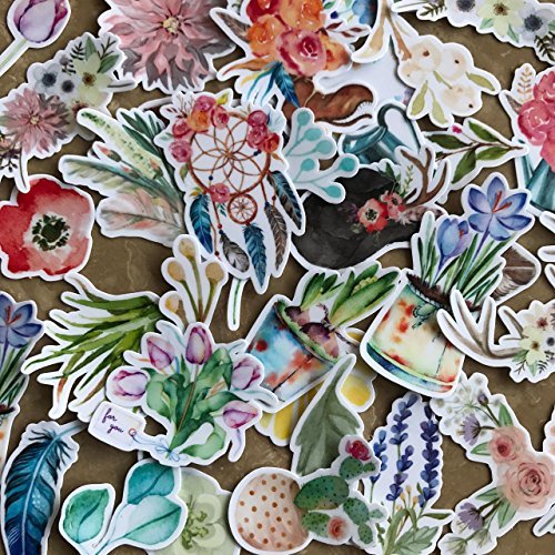 Product Cover Navy Peony Whimsical Watercolor Floral Stickers for Laptop Computers, Phone Cases and Bullet Journals (37 Pieces)