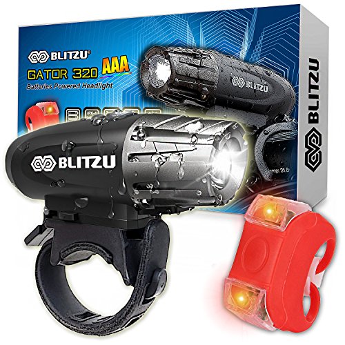 Product Cover BLITZU Gator 320 AAA Battery Powered Bike Light Set Powerful Lumens Bicycle Headlight Free Tail Light, LED Front and Back Rear Lights Easy to Install for Kids Men Women Road Cycling Safety Flashlight