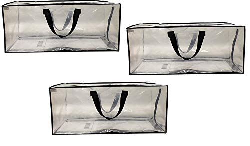 Product Cover EarthWise Clear Storage Bags Heavy Duty Extra Large Transparent Moving Totes w/Zipper Closure Reusable Backpack Carrying Handles - Compatible with IKEA Frakta Hand Carts (3 Pack) (29 X 13.5 X 12)