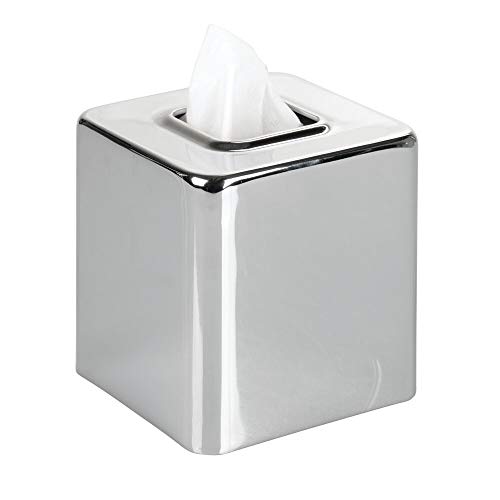 Product Cover mDesign Modern Square Metal Paper Facial Tissue Box Cover Holder for Bathroom Vanity Countertops, Bedroom Dressers, Night Stands, Desks and Tables - Chrome